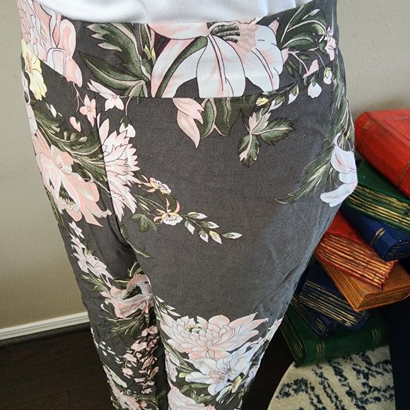 LOFT Floral Ankle Pants - Gray and Pink - Picture 2 of 3